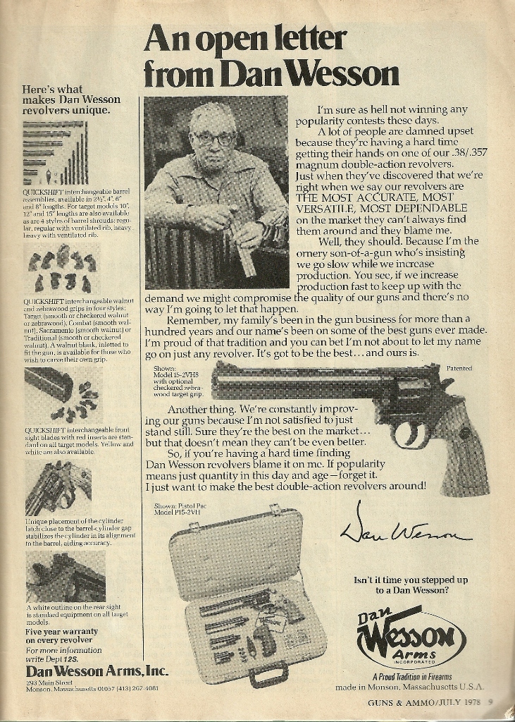 Dan Wesson ad 1978 Dan Wesson History Forum Dan Wesson Forum